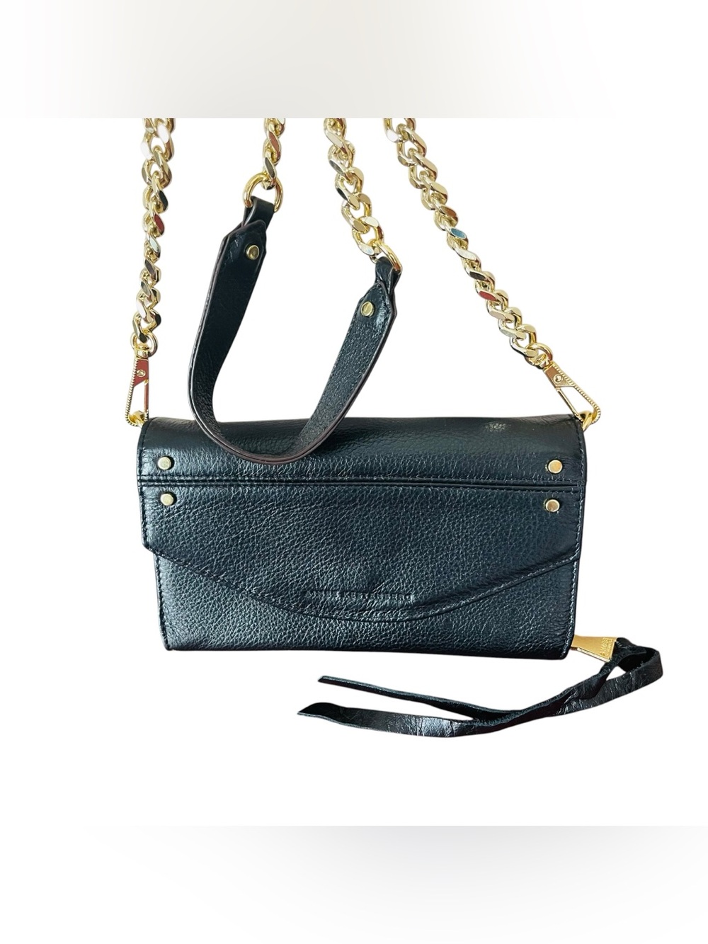 Rebecca Minkoff Black Leather Crossbody with Gold Chain Strap